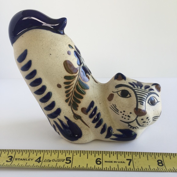Tonala Pottery Folkart Kitschy Stretching Amused made in Mexico Cat - Picture 6 of 7